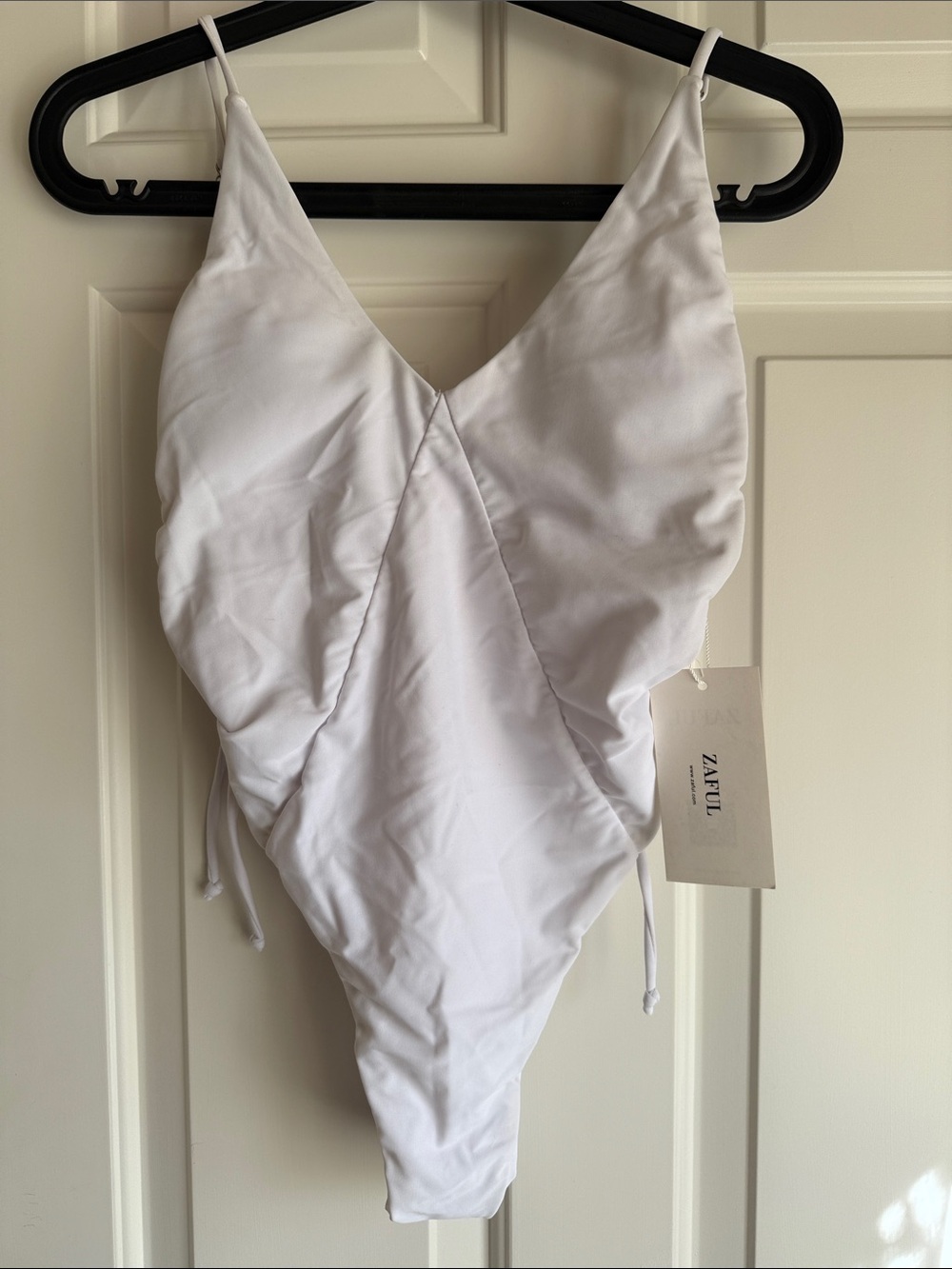 NWT—Zaful White Adjustable Side-Tie One-Piece Swimsuit